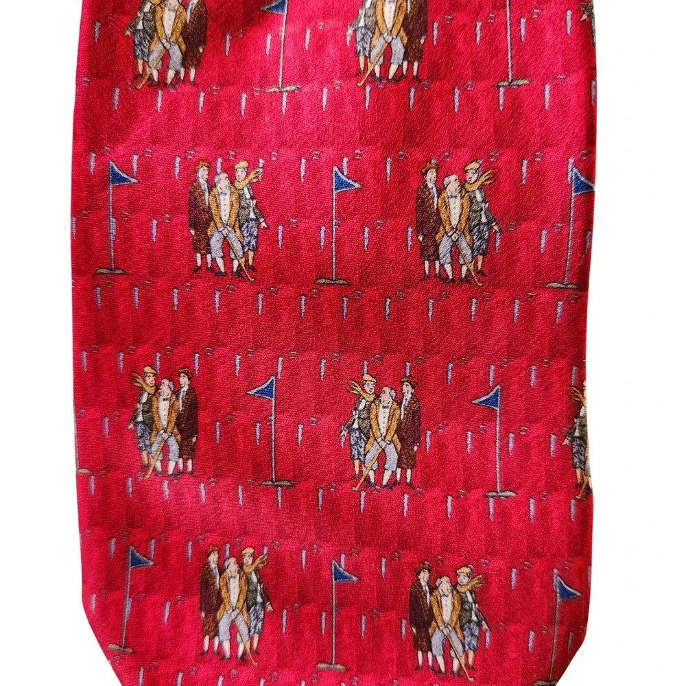 Beluga Beagle Colonial Golf All‎ Over Print Necktie Red Silk Men's Korea